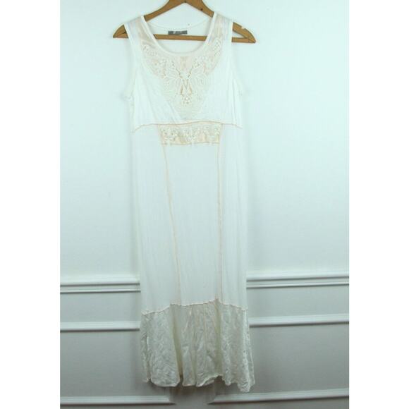 Vintage Small M Dress White Cottagecore Victorian Romantic Boho 90s Maxi FLAW - Picture 2 of 16